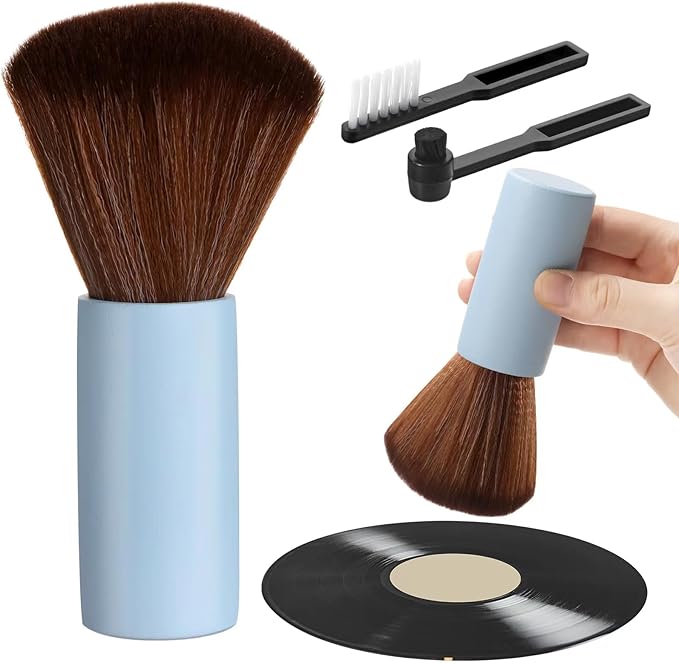 3 Pcs Vinyl Record Cleaning Brush Wooden Anti Static Dust Record Vinyl Cleaner Kit Player Accessories Gift for Music Lovers(Blue)