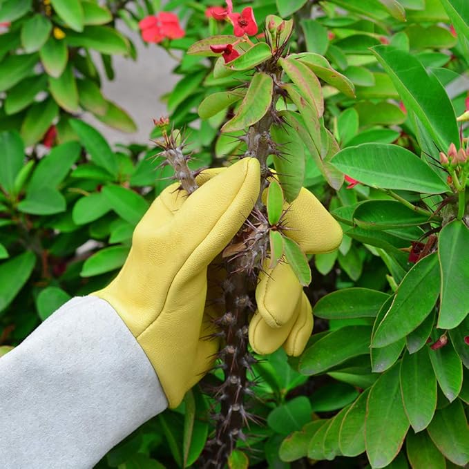 Supersfel Gardening Gloves for Women/Men, Rose Pruning Thorn-Proof Long Leather Garden Gloves with Adjustable Cuff, Ladies Light Protective Glove for Yard & Outdoor Work