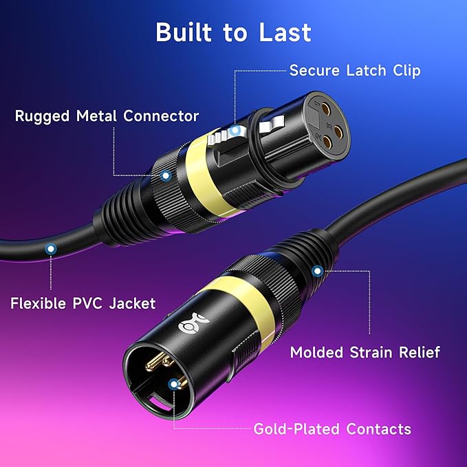 Cable Matters 2-Pack 22AWG Stage Light DMX Cable 3ft / 0.9m with 3-Pin XLR Connector, 3 Pin XLR Male to Female DMX Lighting Cable