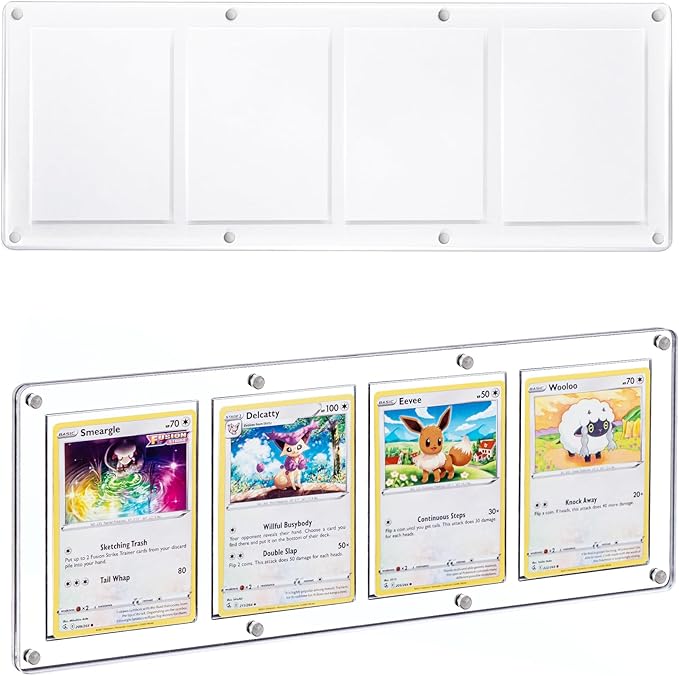 Wigearss 4 Slots 35-75PT Universal Magnetic Acrylic Game Card Case, Baseball Card Holder, Hard Acrylic Card Cases, Card Protector, Fit for Standard Card