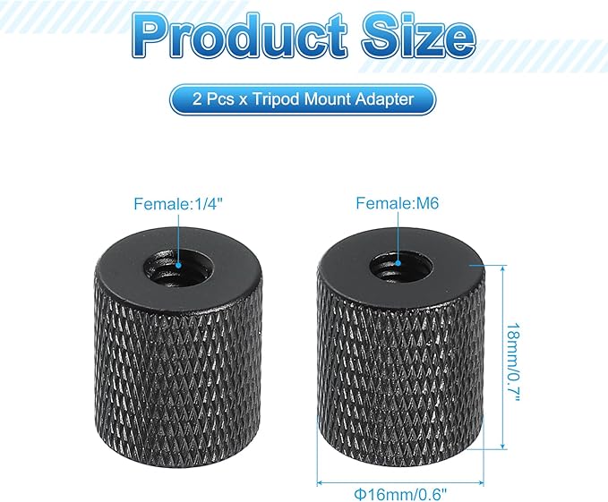 PATIKIL Tripod Screw Adapter 1/4" Female to M6 Male, 2 Pcs Tripod Nut Connectors Camera Mount Screw Camera Double Head Converter for Microphone Holder Magic Arms Accessories, 18 mm