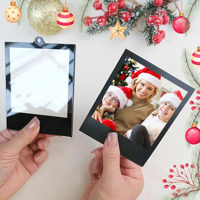 6 PCS Polaroid Film Photo Frame Ornaments 3.5 * 4.25inch Polaroid Picture Frame Display With Writing Space,Double-Sided instax mini Frame For Christmas Tree Decor, Hanging Mini Photo Frame Ornaments For Kids (Black)