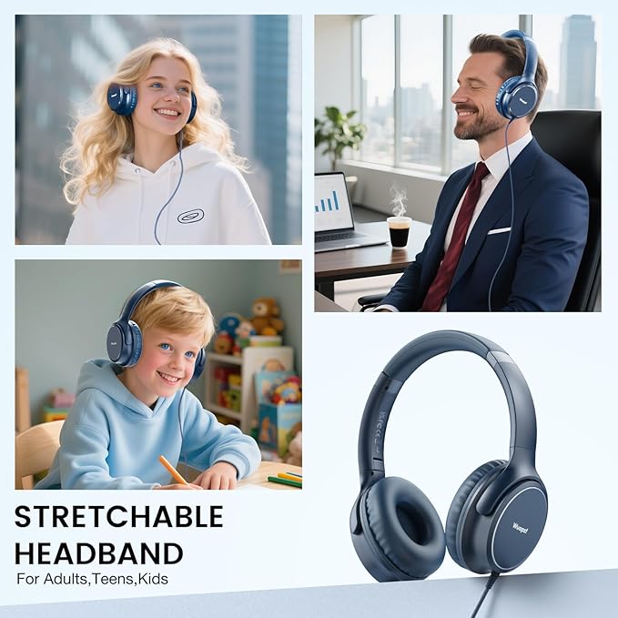 USB C Wired Over-Ear Headphones with Microphone, Volume Control, Share Port, and Adjustable Headband Foldable Stereo Headset for Adult/Teens for iPhone 16, Samsung, Laptop, Gaming, Travel