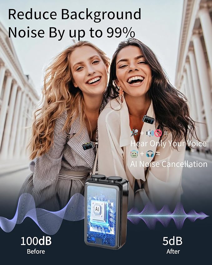 Wireless Lavalier Microphone for iPhone:JXJXQU Mic with Smart Noise Reduction/Reverb Effect/30H+ Battery Mini Design Suitable for Podcast/Vlogging/Video Recording - Compatible with iOS/Android Phones