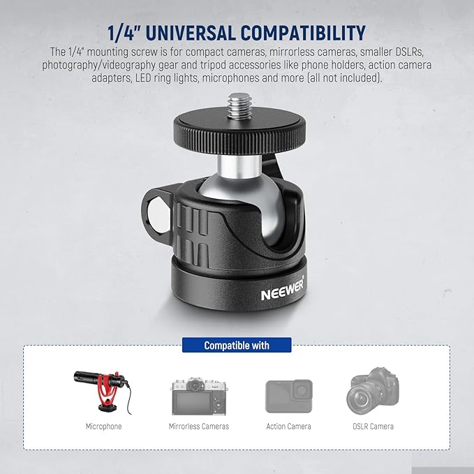 NEEWER 9.8"/25cm Adjustable Magic Arm with Basic Mini Ball Head, Super Clamp, 1/4" & 3/8" Threads, 1/4" Screws for Flash/LED Light/Microphone/Monitor, Compatible with SmallRig Camera Cage, ST25C