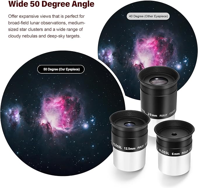 Astromania Telescope Eyepiece Set 1.25 Inch, Plossl Eyepiece Kit Includes 6mm 12.5mm 20mm Telescope Lense 4-Element Fully Multi-Coated & Filter Thread, Telescope Accessory Kit for Astronomy Telescopes