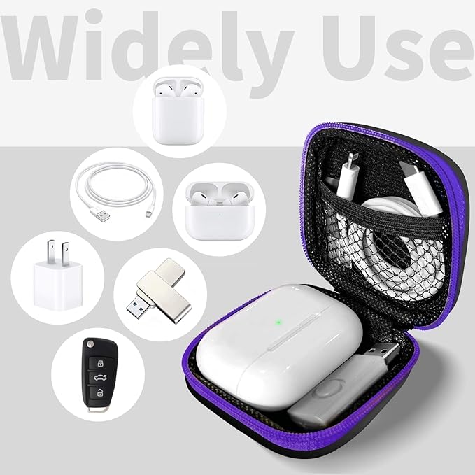 MOLOVA Square Earbud Case Portable EVA Carrying Case Storage Bag Tech Pouch Cell Phone Accessories Organizer with Carabiner for Earphone, Earbud, Earpieces, SD Memory Card, Camera Chips, Purple