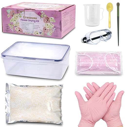 4 Set of 5 LBS Silica Gel Flower Drying Kit, Silica Sand Reusable Flower Preservation Kit with Airtight Container, Gloves, Brush, Safety Goggles for DIY Wedding Bouquet Preservation