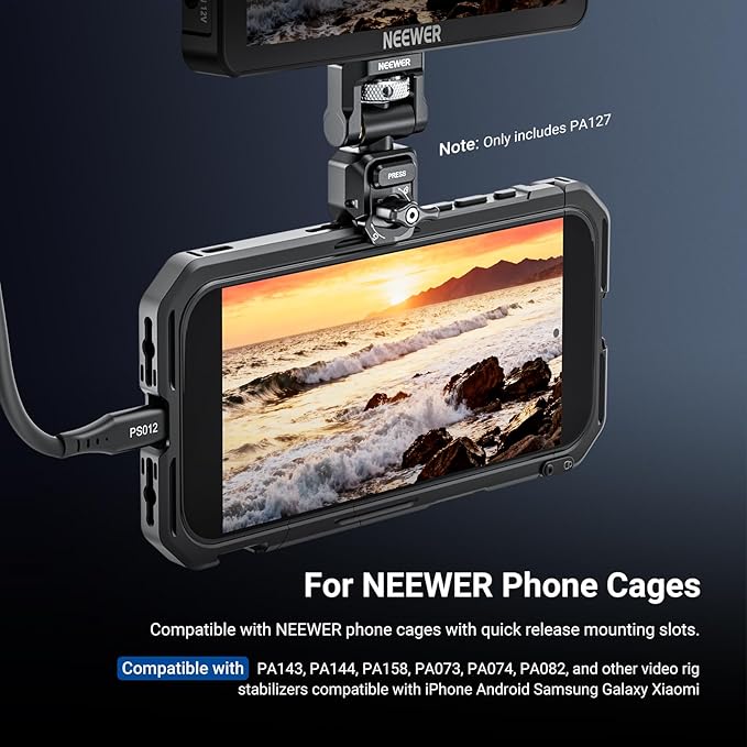 NEEWER Quick Release Monitor Mount for Phone Cage, Video Rig Stabilizer Mobile Photography Accessories Holder Compatible with iPhone Samsung Android F700 Camera Field Monitor, PA127