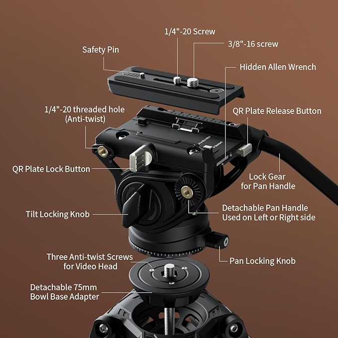 SmallRig Heavy-Duty Carbon Fiber Tripod with FreeSpeed One-Step Height Adjust, 75" Tall, Fluid Head, Dual-Mode QR Plate for DJI/MFT, Load up to 17lbs, Professional Video Tripod for Camera AD-80S