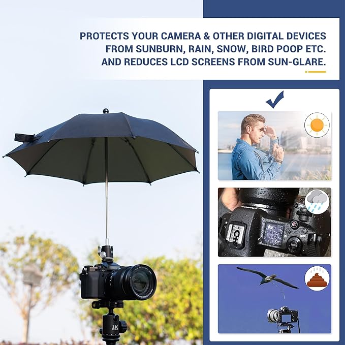 3 Level Height Adjustable Camera Hot Shoe Umbrella, Upgrade Rain Umbrella with Cold Shoe Mount, Rain Cover Protector Sunshade for Canon Sony Nikon Fuji DSLR & Mirrorless Camera