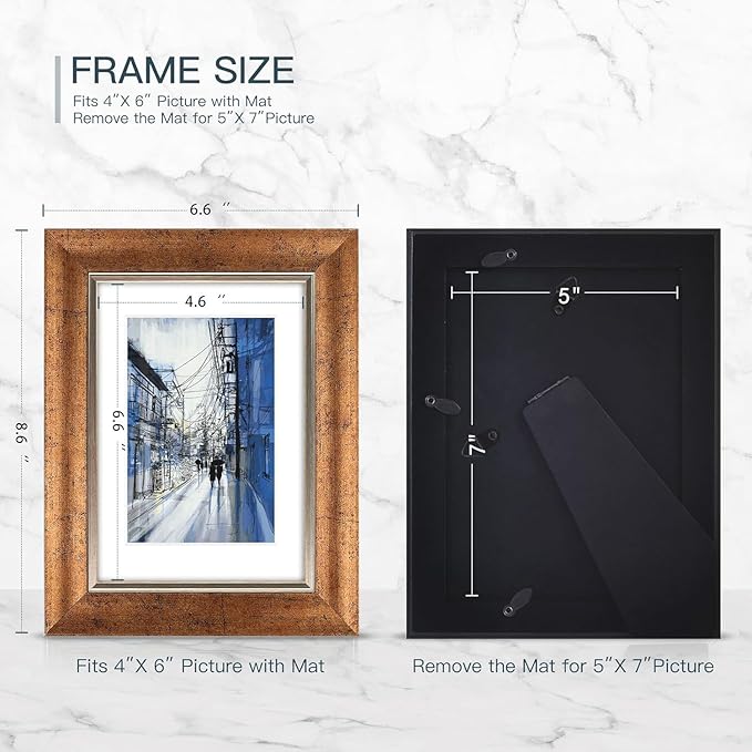 XUANLUO 5x7 Picture Frames Set of 4 Rustic Retro Photo Frame with HD Plastic Cover for Wall Mount and Tabletop Display Family Friends Wedding Gift