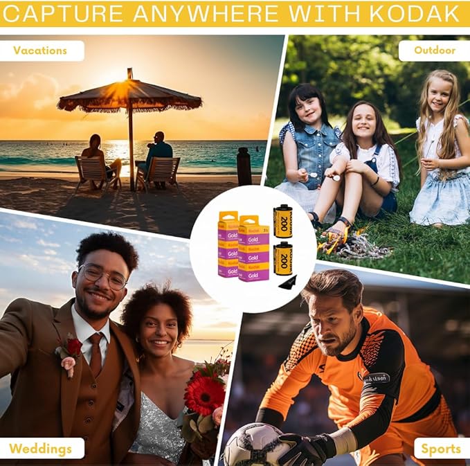 Kodak Gold 200 35mm Film Bundle, 3 Rolls, 36 Exposures Each, for 35mm Film Camera Includes Balveli Premium Microfiber Cloth - Kodak Gold 3 Pack
