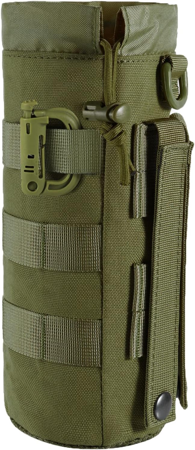 Tactical MOLLE Water Bottle Pouch with Drawstring Open Top & Mesh Bottom, Military Water Bottle Holder Bag Sports Travel Hydration Carrier