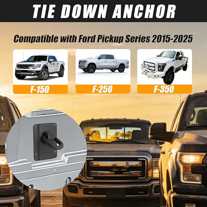 Heavy Duty Truck Tie Down Anchors Fit for 2015-2025 Ford F150 F250 F350 & Raptor 2026, 4 Pack Truck Trailer Bed Tie Downs Replaces FL3Z-99000A64-B & FL3Z-9928408-AB