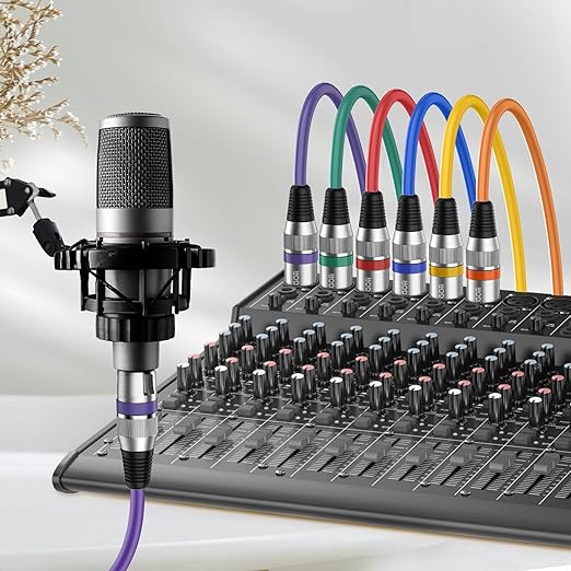 XLR Cables 10 ft, 6 Pack 3-Pin XLR Male to Female Microphone Cable, Compatible with Microphones, Mic Mixer, Speakers and More, Multi-Color 10 Feet