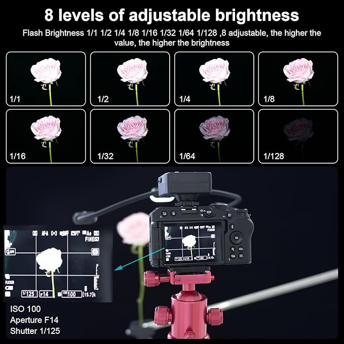 Fomito Triple Head Macro Flash - Universal Hot Shoe, 8-Level Brightness, 9-Stop LED Focus Assist, USB-C Rechargeable (2000mAh) - 17.52inch