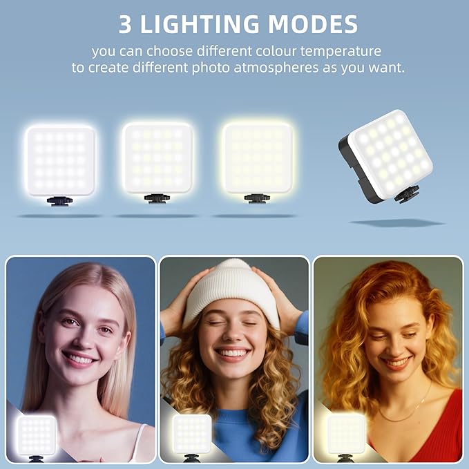 Zeadio LED Camera Video Light - 800LM Adjustable 3000K-7000K Color Temperature, CRI95 Portable Pocket LED Light for DSLR/Tabletop Filming/Selfie/Cell Phone/Photography, Pack of 2