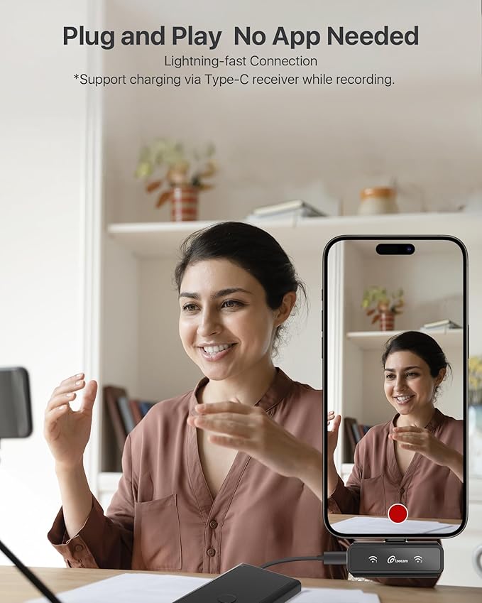 Loocam Mini Microphone for iPhone & Android with Charging Case, Wireless Lavalier Microphone for Video, Recording, Vlog, Hi-Fi Audio, Noise Cancellation, 24H Standby Lavalier Microphone