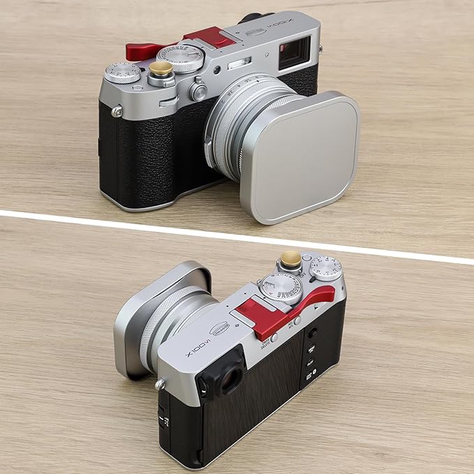 Haoge LH-EW3 Square Metal Lens Hood with 49mm Adapter Ring with Cap for Fujifilm Fuji FinePix X100 X100S X100T X100F X70 X100V Camera Replaces Fujifilm LH-X100 AR-X100 LH-X70 Silver