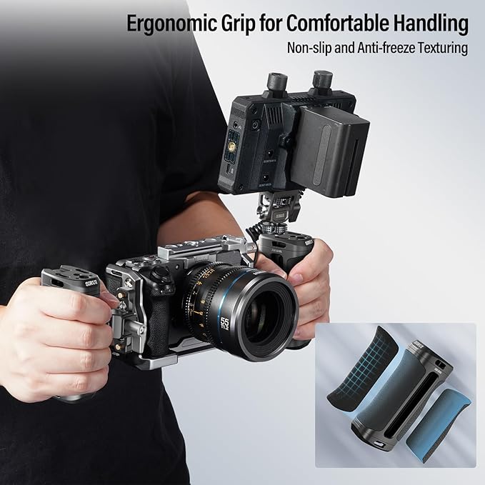 SIRUI Locating Side Handle for ARRI or NATO Mount Optional, Lightweight Camera Cage Handle Grip with Built-in Wrench, Cold Shoe, and Threaded Holes, Up and Down Adjustable, Black, AM-SHN, Pack of 1