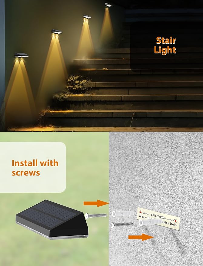 Solar Fence Lights Outdoor,2700/4000/6000K 3 Modes Bright Lens LED Dusk to Dawn Deck Light Outdoor Waterproof,Solar Outdoor Lights for Backyard/Railing/Wall (2Pack)