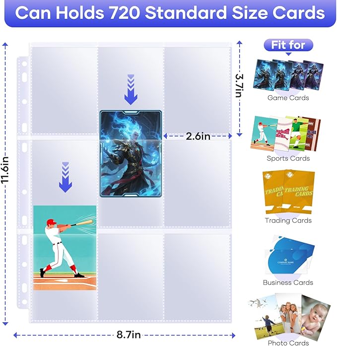 40 Pack 9 Pocket Page Protectors,720 Pockets Double Sided Card Holder Pages for a 3 Ring Binder, Card Protector Sheets Baseball Card Binder,Fit for MTG, TCG, Baseball Standard Cards
