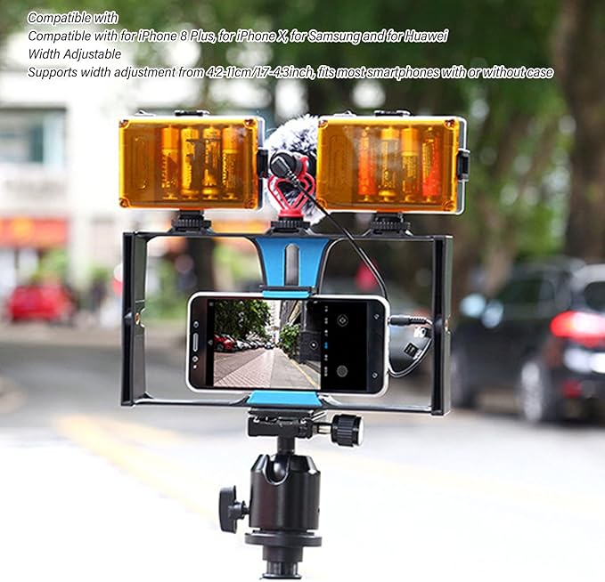 Smartphone Video Cage Rig Filmmaking Vlogging Case Handheld Grip Stabilizer with Cold Shoe Mount 1/4 Interface for 8 Plus for X for