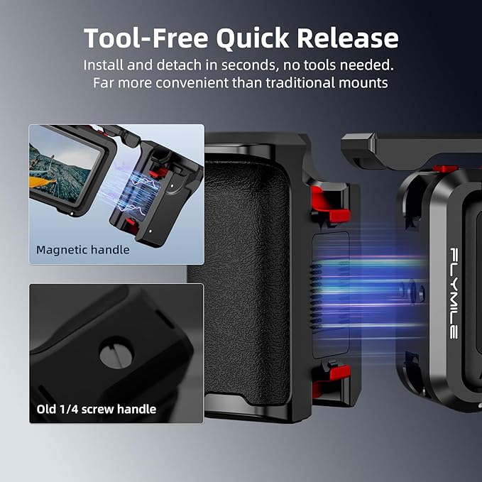 BRDRC Grip Kit for DJI Action 6 (with Cage), Handle Holder Bundle Expansion Mount with Shutter Button, Quick Release, Cold Shoe for DJI Osmo Action 6 Accessories