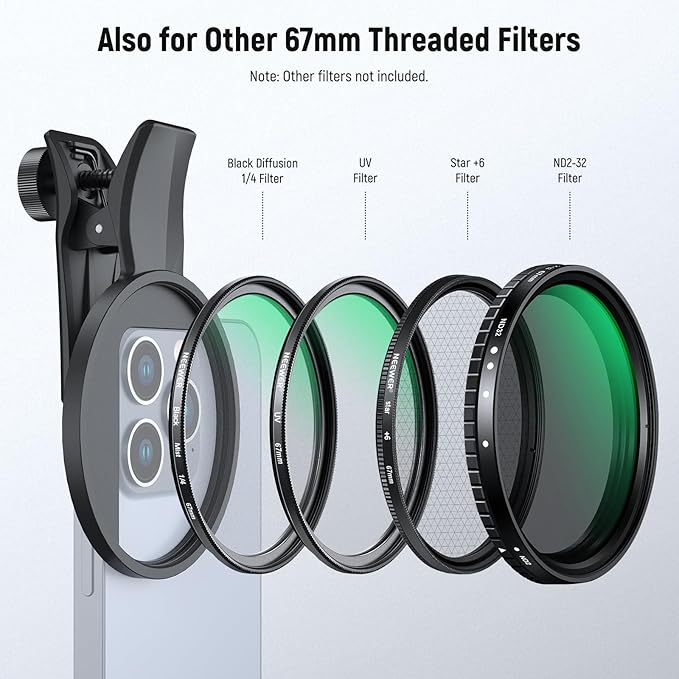 NEEWER 67mm Clip On CPL Filter, Circular Polarizing Polarizer Phone Camera Lens Photography Accessories Kit Compatible with iPhone 17 16 15 Pro Max Plus 16e 14 13 mini, FL-B23