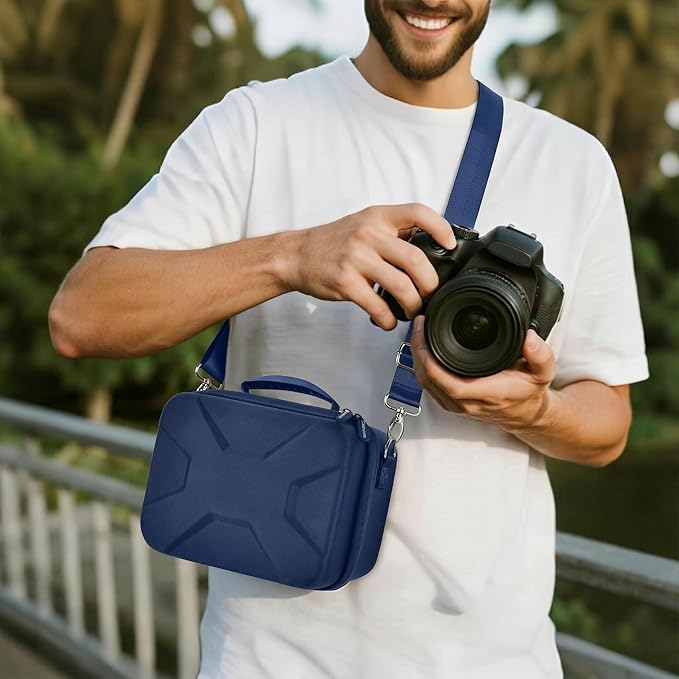 Comecase Hard Camera Case for Canon EOS Rebel T7 R50 R100 R10 R5 R6 R8 Mark II, DSLR Mirrorless Camera Bag with 6 Slots &Adjustable Divider for Lens and Accessories, Travel Storage, Dark Blue