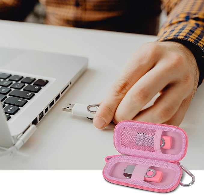USB Flash Drive Case, SD Card Holder Compatible with Thumb Drive, Memory Cards, SDXC SDHC Storage Bag, Electronic Accessories Organizer for SanDisk for Samsung for Inland (Pink)