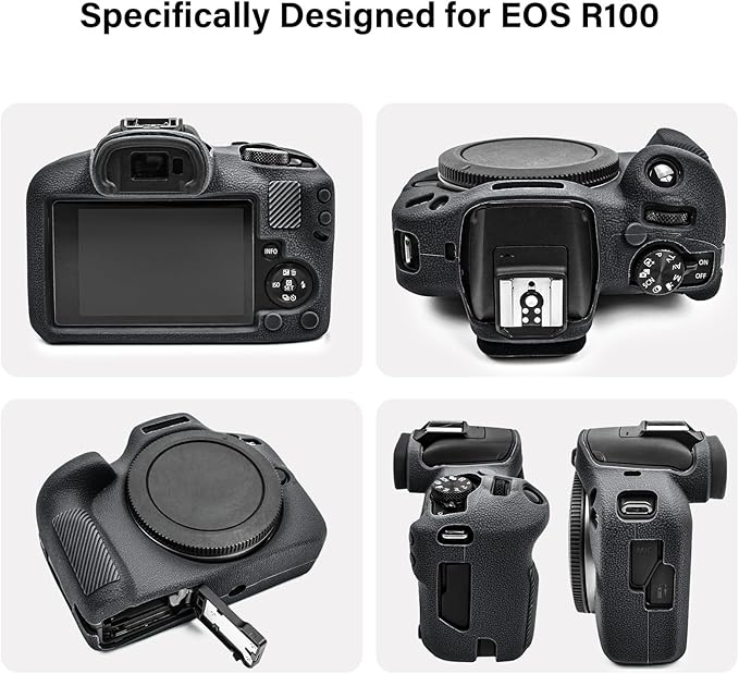 EOS R100 Camera Accessories Kit - Silicone Protective Case, LCD Screen Protector (2 Packs), Hot Shoe Cover