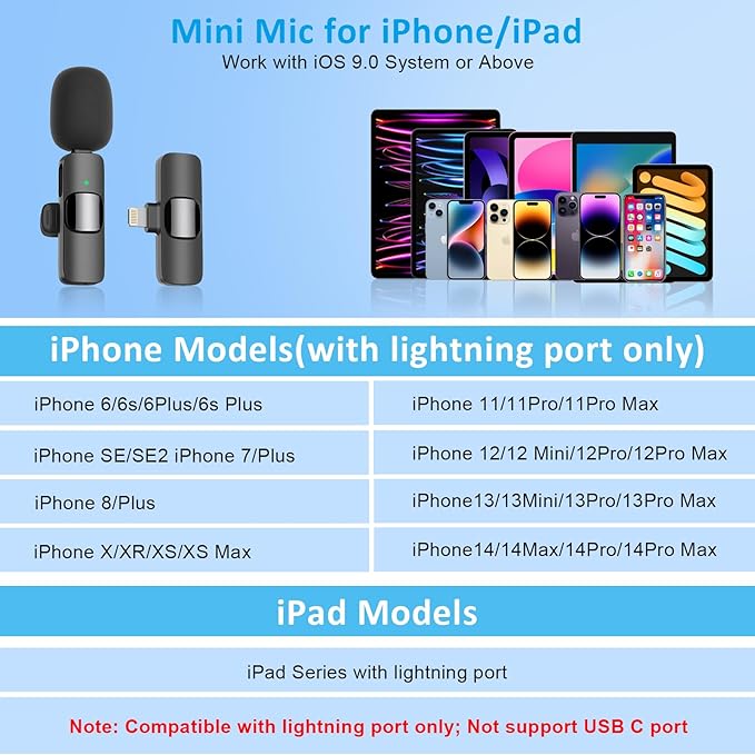 MAYBESTA Bluetooth Mini Microphone for iPhone, iPad - Wireless Lavalier Lapel Mic for Video Recording - Clip on Shirt Phone Microphones for Tiktok YouTube Interview Podcast