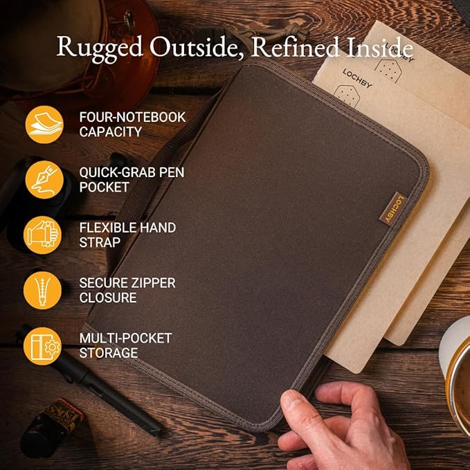 LOCHBY® Field Folio A5 | Zipper Journal Notebook Cover | Water Resistant Waxed Canvas | Included Tomoe River Notebook | Perfect for Travel, Art, Bullet Journal