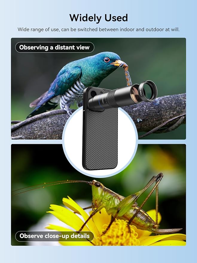 MIAO LAB HD 10X Telephoto Lens & 200mm Macro Lens, 2-in-1 Aluminum Phone Camera Lens Kit with 17mm Lens Thread Interface Mobile Phone case. Phone Lens Attachment Fit for iPhone 15 Pro