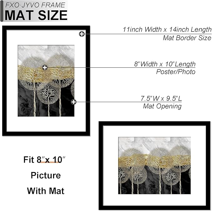 11x14 Picture Frame Set of 6, Display Photo 8x10 with Mat or 11 x 14 Without Mat, Light Weight and High Transparent 11 by 14 Frame for Wall - 6 Pack/Black/11 x14