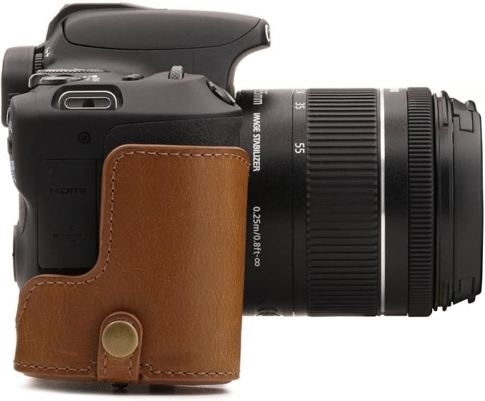 MegaGear Leather Camera Case Compatible with Canon EOS Rebel SL3, Kiss X10, Rebel SL2, Kiss X9 18-55mm Lens