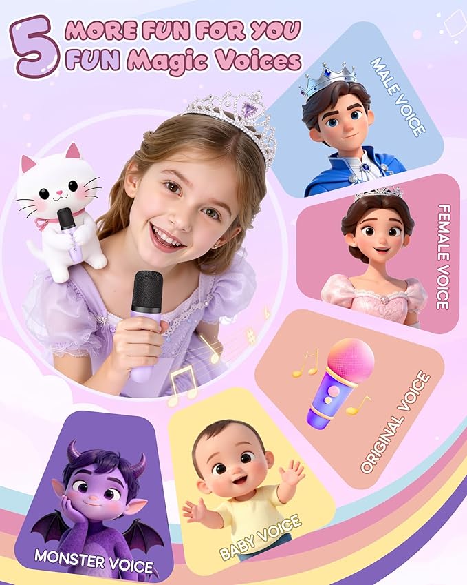 Mini Karaoke Machine for Kids, 2025 TOP Toys Birthday Gifts Ideas for Girls Ages 4, 5, 6, 7, 8, 9, 10, 12+ Years Old, Portable MP3 Player with 2 Wireless Mics for Party