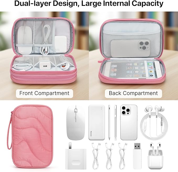 Skycase Tech Pouch - Lightweight Electronics Organizer Travel Case, Double Layers Cable Organizer, All-in-One Storage Bag for Charger, Cord, Phone, Flash Drive, Accessories