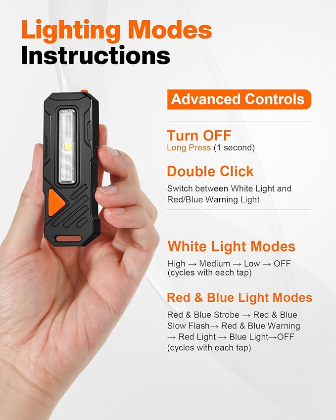 Rechargeable Mini Flashlight – 8 Light Modes LED Safety Light with Clip & Magnetic Base, Compact Pocket Flashlights Powerful Flashlight for Camping, Walking, Emergency, Outdoors