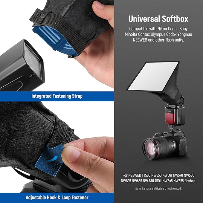 NEEWER Flash Diffuser Light Softbox 6" x 5", Universal, Collapsible with Storage Pouch Compatible with Canon Nikon Sony Godox Yongnuo NEEWER speedlight