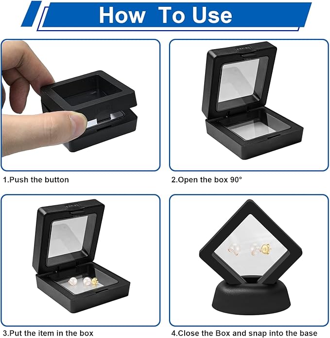 30PACK 3D Floating Frame Display Holder Stands PE Film Jewelry Storage Box Transparent Displays Cases for Medallion Challenge Coin Fossils Rocks,1.99 x 1.99 x 0.8 Inch