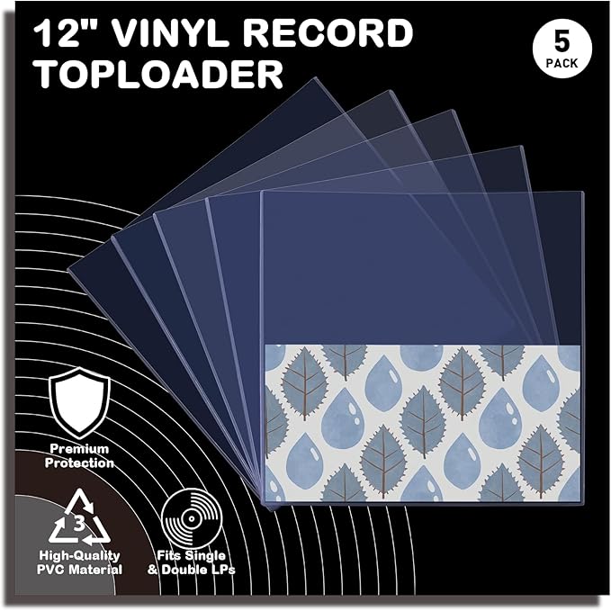 5PCS 12-Inch Vinyl Record Toploader - 7mm Rigid PVC Hard Outer Sleeves, Crystal Clear Plastic Protectors for LP Album Storage & Display, Compatible with Inner Sleeves