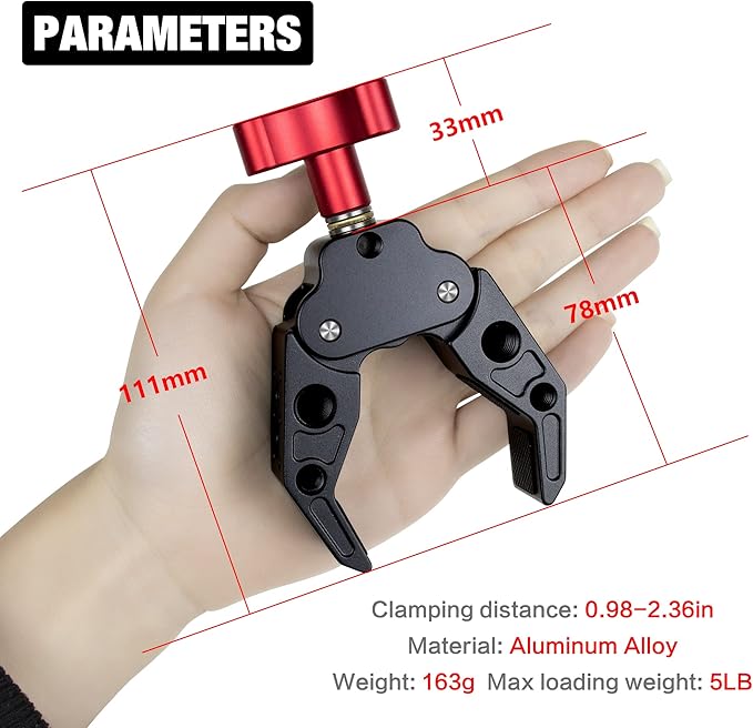 Super Clamp with 1/4&3/8 Standard Stud for Photo Video Studio, Photography Camera Crab Clamp for Cameras, Lighting,DSLR Camera Rig, LED Lights, Flash Light, LCD Field Monitor,Mic