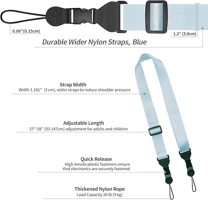Nylon iPad Strap, Adjustable Camera Neck Strap, Comfortable Shoulder Strap for Bags, Cellphone Tablet, Camera, Laptop, Binocular, Luggage Bag (Blue Universal Shoulder Strap)