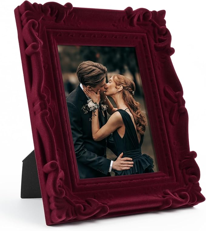 4x6 Antique Photo Frame for Tabletop Shelf Desk Decor, Decorative Picture Frame for Horizontal or Vertical Display Family Photos Dog Cat Portrait Travel Snapshots (Wine Red)