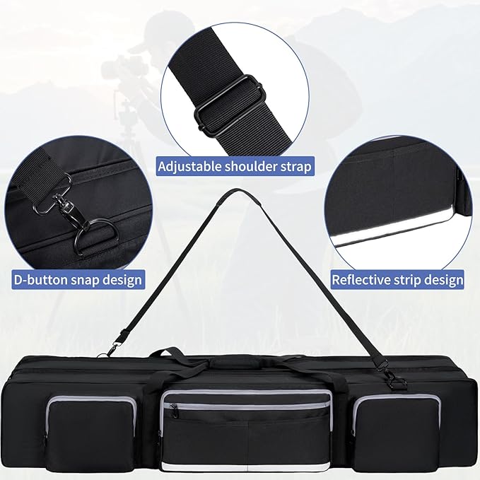 Tripod Carrying Case, Heavy Duty Tripod Bag With Padded Divider Light Stand Bag Dual Zipper Monopod Case for Monopods, Mic Stand, Tent Pole, Gear (42 In