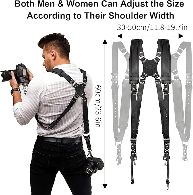 KINGTAIXIN Camera Harness, Dual Camera Harness for Photographers, Leather Camera Strap for Two-Cameras for DSLR/SLR Strap