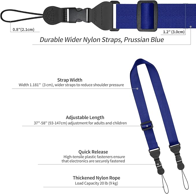 Adjustable Shoulder Strap, Nylon Camera Strap, Comfortable Neck Strap for iPad, Cellphone Tablet, Camera, Laptop, Binocular, Luggage Bag (Prussian Blue Universal Lanyard)